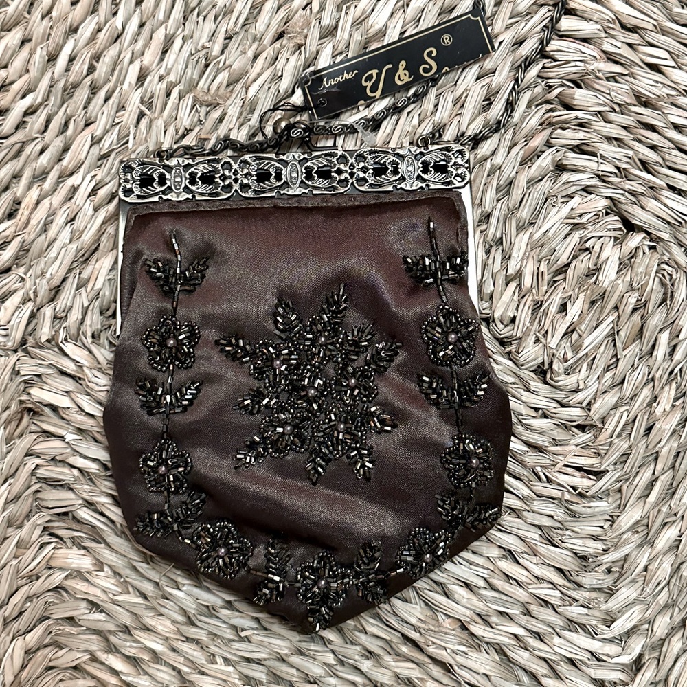 Vintage but Unused Satin Evening Bag with Embellishments & Detailed Metalwork